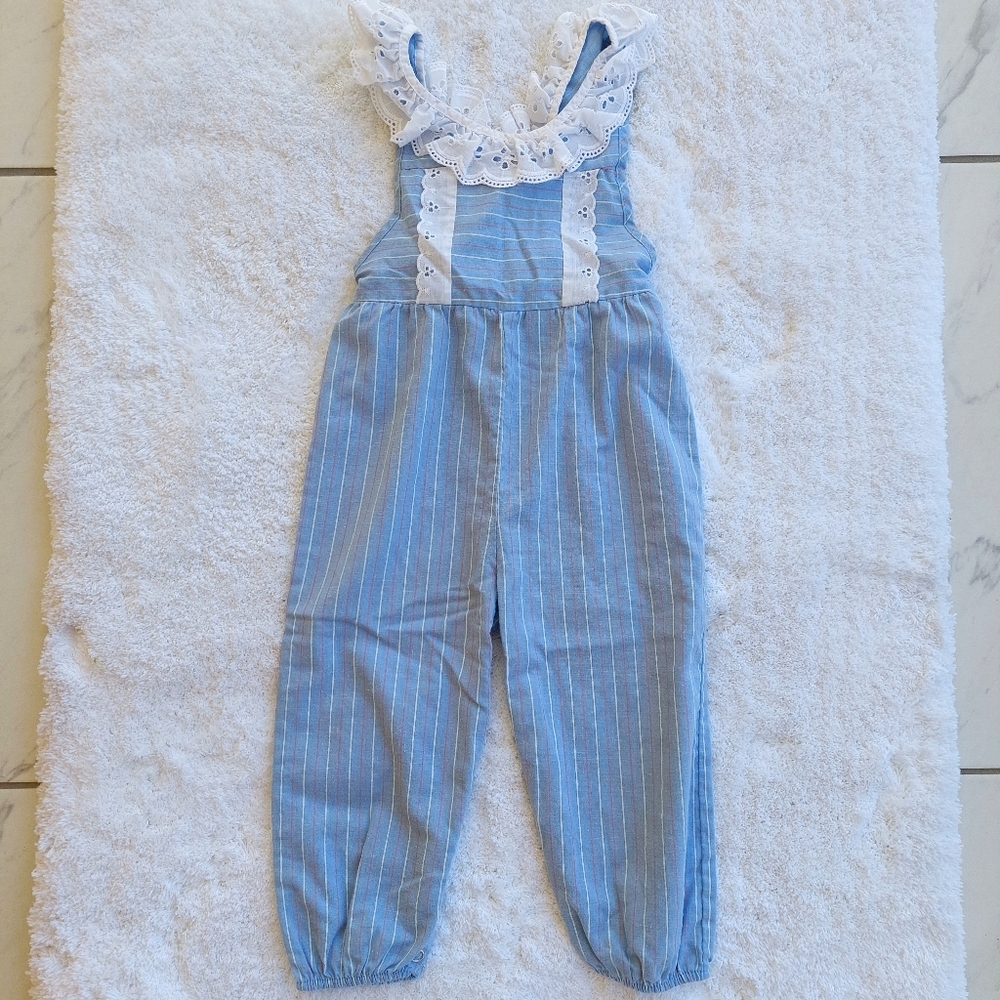 Blue and White Baby Girl Overalls